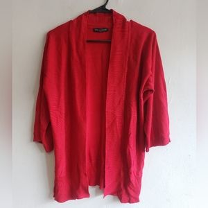 Women's large open front red acrylic long sleeve cardigan Design Originals